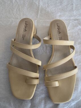 Life Stride Neutral Beige Multi-Strap Slide Sandals